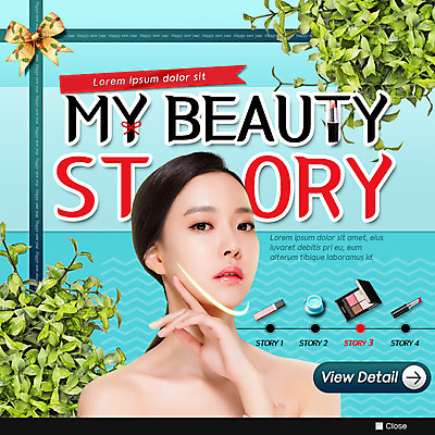 PSD 템플릿 여자 리본 웹템플릿 잎 팝업 이벤트팝업 웹팝업 한명 이벤트 상반신 20대 성인 앞모습 뷰티 화장품 한국인 립스틱 덩굴 아이섀도 의료성형뷰티 성인여자한명만 이미지템플릿 식물 1 뷰포인트 사람 동양인 청년 여자한명만 성인여자만 파일형식