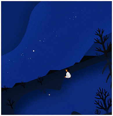 PSD 나무 남자 감정 별 일러스트 밤하늘 하늘 한명 상반신 성인 야간 탈출 웅덩이 국내일러스트 자연요소 식물 1 컨셉 사람 파일형식