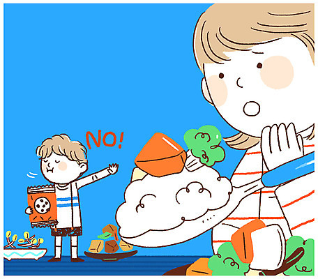 전신 PSD 여자 남자 아들 어린이 음식 일러스트 밥 엄마 반찬 디저트 상반신 성인 두명 과자 식사 거절 편식 어린이만 국내일러스트 컨셉 가족 사람 식생활 파일형식