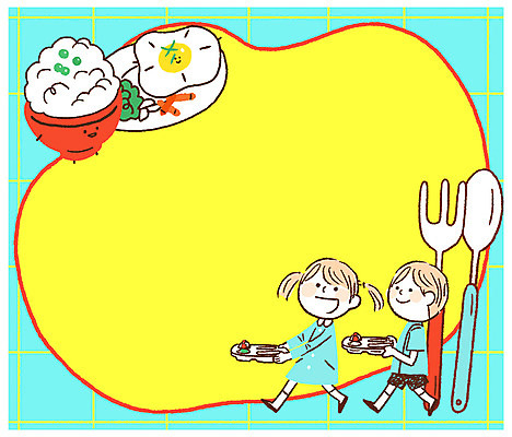 전신 PSD 접시 여자 남자 어린이 음식 일러스트 밥 프레임 수저 서기 두명 계란 식사 식판 급식 프레임일러스트 어린이만 국내일러스트 식기 모션 사람 알 파일형식
