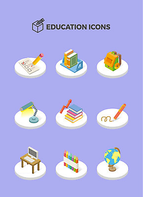 아이콘 교육 가방 전등 색연필 책장 사람없음 컴퓨터 연필 펜 지구본 시험 책상 입체 크레파스 아이소메트릭 온라인강의 2D아이콘 AI파일 잡화 가구 학용품 조명 전자제품 필기구 강의 파일형식 벡터 언택트
