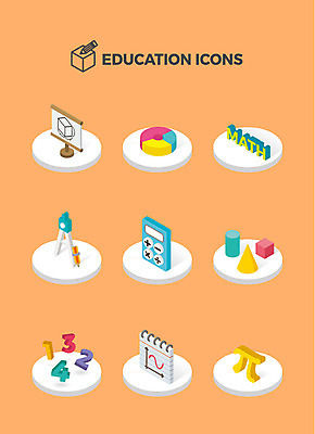도형 아이콘 교육 그래프 사람없음 숫자 공책 계산기 수학 입체 컴파스 아이소메트릭 2D아이콘 AI파일 파이기호 문자 교과목 문구용품 장비 수학기호 파일형식 벡터