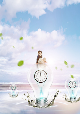 PSD 구름 편집 편집이미지 어린이교육 교육 남자 어린이 바다 시계 전구 하늘 나뭇잎 한명 앉기 한국인 소년만 이미지편집 자연요소 1 잎 모션 사람 동양인 남자만 어린이만 파일형식