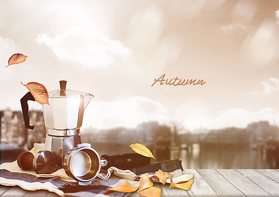 PSD 편집 편집이미지 커피 낙엽 사람없음 가을 천 모카포트 이미지편집 계절 음료 잎 주전자 직물 파일형식