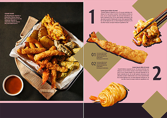 PSD 템플릿 편집 접시 표지디자인 북디자인 출판디자인 내지 리플렛 북커버 젓가락 팜플렛 사람없음 케첩 천 새우튀김 고구마튀김 김말이 치즈스틱 이미지템플릿 식기 음식 새우 수저 과자 튀김 직물 소스_음식 파일형식