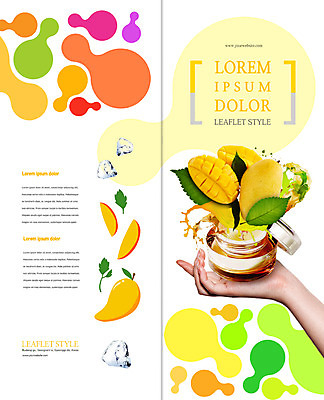 PSD 템플릿 편집 표지디자인 북디자인 손 출판디자인 표지 리플렛 2단접지 북커버 과일 나뭇잎 한손 한명 팜플렛 신체부위 뷰티 얼음 피부관리 망고 수분크림 이미지템플릿 자연요소 1 잎 사람 화장품 열대과일 파일형식