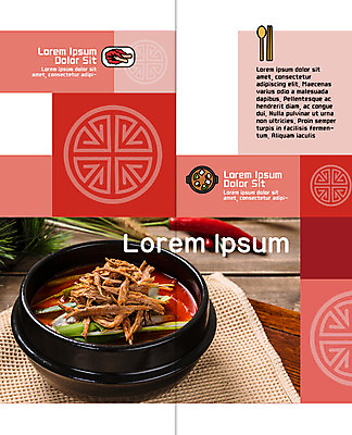 PSD 템플릿 편집 표지디자인 북디자인 출판디자인 내지 한식 음식 리플렛 2단접지 북커버 젓가락 팜플렛 사람없음 숟가락 닭고기 천 뚝배기 홍고추 파 육개장 이미지템플릿 채소 고추 수저 육류 직물 국 파일형식