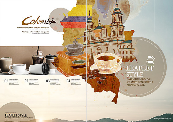 PSD 템플릿 편집 표지디자인 건축물 북디자인 출판디자인 표지 커피 리플렛 지도 북커버 팜플렛 사람없음 원두 콜롬비아 커피잔 아이스커피 테이크아웃컵 핸드밀 이미지템플릿 건축 음료 잔 컵 남아메리카 커피용품 파일형식