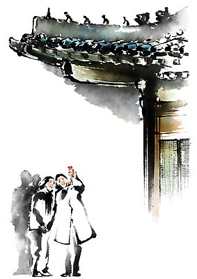 전신 PSD 한국문화 한국전통 여자 전통문화 일러스트 캘리그라피 한옥 기와집 서기 성인 두명 사진촬영 전통체험 국내일러스트 동양문화 전통 문화 고건축 모션 한국 사람 촬영 체험 파일형식