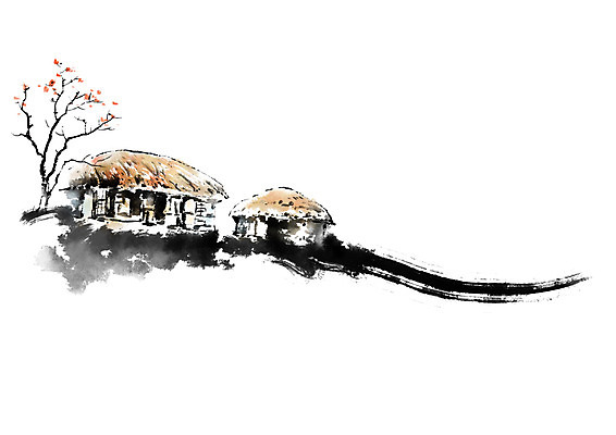 PSD 나무 한국문화 한국전통 전통문화 일러스트 캘리그라피 붓터치 초가집 사람없음 국내일러스트 식물 동양문화 전통 문화 한옥 한국 파일형식