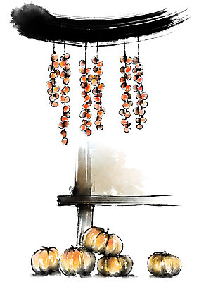 PSD 한국문화 한국전통 전통문화 음식 일러스트 캘리그라피 호박 붓터치 건조 사람없음 곶감 걸림 국내일러스트 동양문화 전통 문화 채소 모션 한국 감 건과일 파일형식