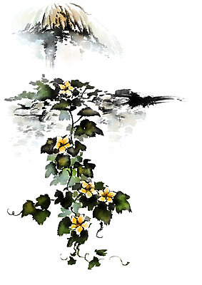 PSD 한국문화 한국전통 꽃 전통문화 일러스트 캘리그라피 초가집 사람없음 담쟁이덩굴 국내일러스트 식물 동양문화 전통 문화 한옥 한국 덩굴 파일형식