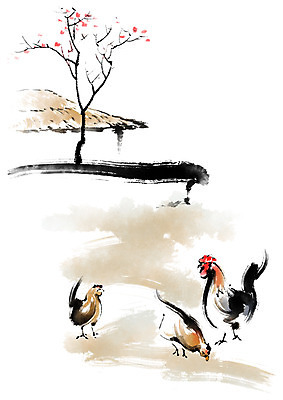 PSD 나무 한국문화 한국전통 전통문화 일러스트 캘리그라피 초가집 세마리 사람없음 가축 닭 국내일러스트 식물 동물 동양문화 전통 문화 조류 한옥 한국 3 파일형식