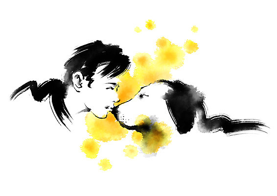 PSD 한마리 남자 일러스트 캘리그라피 키스 성인 마주보기 개 교감 반려 국내일러스트 1 포유류 모션 사람 애정표현 파일형식