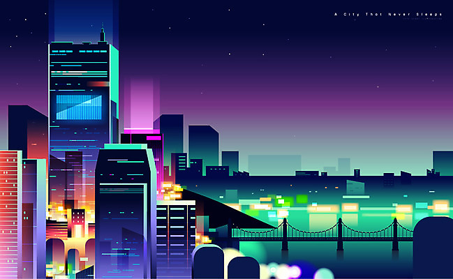 백그라운드 야경 일러스트 밤하늘 빌딩 사람없음 건물 빛 강 도시풍경 도시 화려 야간 네온 그라데이션 도시백그라운드 가교 국내일러스트 AI파일 자연요소 건축물 컨셉 하늘 풍경 파일형식 벡터 풍경_경치