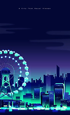 백그라운드 야경 일러스트 빌딩 사람없음 건물 빛 도시풍경 도시 놀이기구 네온 대관람차 그라데이션 도시백그라운드 국내일러스트 AI파일 건축물 풍경 야간 파일형식 벡터 풍경_경치