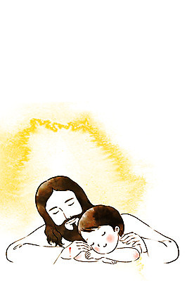 PSD 남자 기독교 종교 어린이 일러스트 안기 수채화 상반신 두명 예수 번짐 국내일러스트 모션 사람 신_종교 파일형식 효과