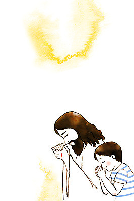 PSD 남자 기독교 종교 어린이 일러스트 수채화 상반신 성인 두명 기도 예수 번짐 국내일러스트 사람 신_종교 파일형식 효과