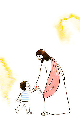 전신 PSD 남자 기독교 종교 어린이 일러스트 수채화 서기 성인 두명 손잡기 번짐 동행 국내일러스트 모션 사람 파일형식 효과