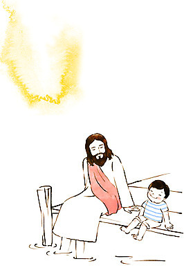 전신 PSD 남자 기독교 종교 어린이 일러스트 수채화 웃음 앉기 상반신 성인 두명 연못 예수 힐링 번짐 국내일러스트 모션 표정 사람 신_종교 파일형식 효과