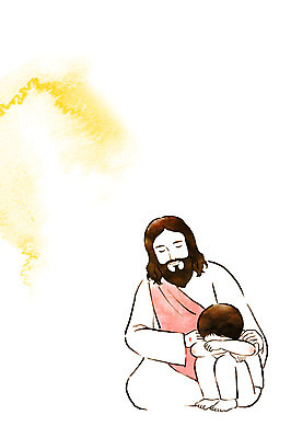 전신 PSD 남자 기독교 종교 어린이 일러스트 수채화 앉기 상반신 성인 두명 슬픔 예수 번짐 위로 국내일러스트 감정 모션 사람 신_종교 파일형식 효과