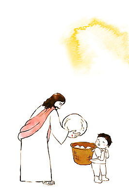 전신 PSD 남자 기독교 종교 어린이 일러스트 수채화 서기 들기 성인 두명 바구니 짐 예수 번짐 국내일러스트 모션 사람 신_종교 파일형식 효과