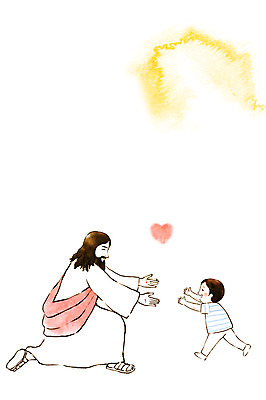 전신 PSD 남자 기독교 종교 어린이 일러스트 수채화 서기 성인 두명 하트 예수 번짐 반가움 국내일러스트 모양 감정 모션 사람 신_종교 파일형식 효과