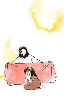 전신 PSD 여자 남자 기독교 종교 어린이 일러스트 수채화 들기 앉기 상반신 성인 두명 예수 수줍음 천 번짐 국내일러스트 감정 모션 사람 직물 신_종교 파일형식 효과