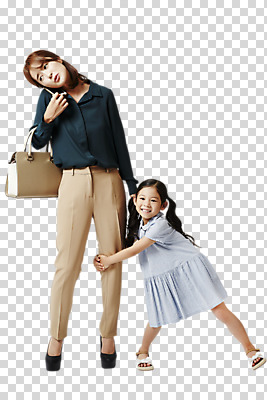 전신 편집이미지 여자 딸 어린이 모녀 엄마 매달리기 서기 소녀 20대 성인 두명 앞모습 한국인 핸드백 통화 PNG 여자만 편집소스 뷰포인트 가방 가족 모션 사람 동양인 청년 파일형식