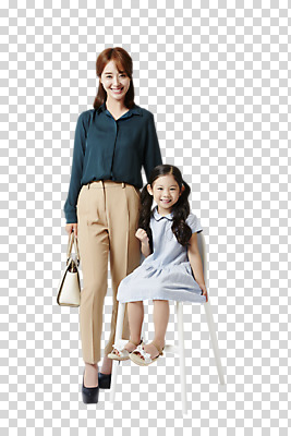 전신 편집이미지 여자 딸 어린이 의자 모녀 엄마 서기 미소 들기 앉기 소녀 20대 성인 두명 앞모습 손잡기 한국인 핸드백 PNG 여자만 편집소스 뷰포인트 가구 가방 가족 모션 표정 사람 동양인 청년 파일형식
