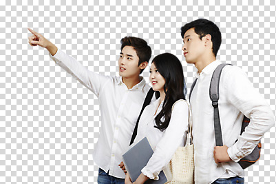 편집이미지 응시 여자 남자 대학생 서기 미소 상반신 20대 성인 옆모습 세명 친구 우정 한국인 가리킴 백팩 PNG 성인만 편집소스 학생 시선 뷰포인트 가방 관계 모션 표정 사람 동양인 손짓 청년 파일형식