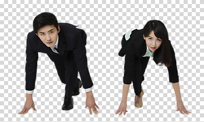 전신 편집이미지 여자 남자 20대 성인 두명 앞모습 달리기 경쟁 한국인 비즈니스맨 비즈니스우먼 무릎꿇기 준비자세 PNG 성인만 편집소스 뷰포인트 포즈 컨셉 비즈니스 모션 사람 동양인 청년 직장인 준비 파일형식
