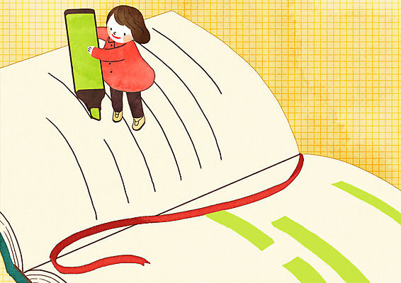 전신 PSD 여자 어린이 일러스트 한명 서기 책 독서 형광펜 밑줄 국내일러스트 1 모션 사람 펜 파일형식