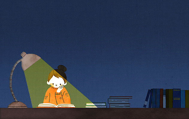 PSD 여자 일러스트 한명 앉기 상반신 성인 책 빛 독서 스탠드 야간 책상 국내일러스트 자연요소 1 가구 모션 조명 사람 파일형식