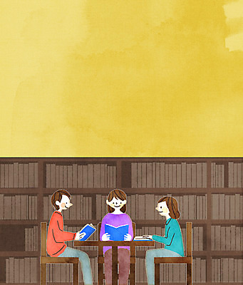 PSD 여자 남자 일러스트 책장 프레임 앉기 상반신 성인 책 세명 독서 도서관 책상 프레임일러스트 국내일러스트 교육 가구 모션 사람 파일형식