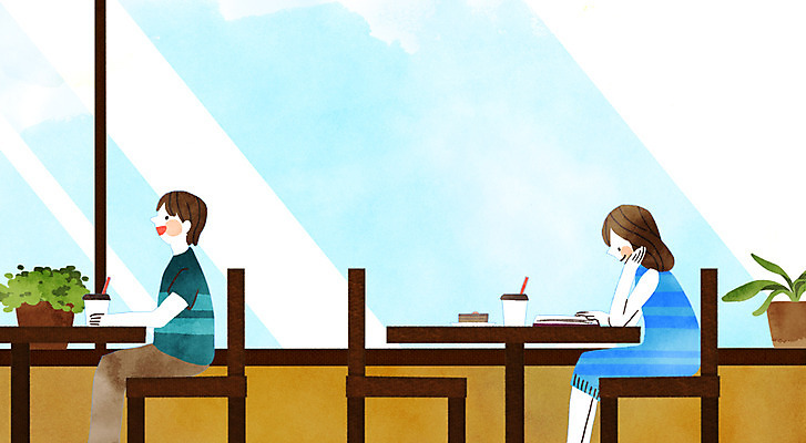 PSD 식물 여자 남자 커피 일러스트 창문 탁자 휴식 앉기 상반신 성인 취미 두명 책 독서 카페 국내일러스트 음료 가구 컨셉 모션 사람 상점 파일형식