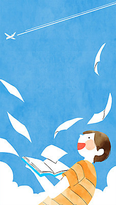 PSD 구름 남자 종이 일러스트 하늘 비행기 한명 상반신 성인 책 독서 국내일러스트 자연요소 1 항공교통 대중교통 사람 파일형식