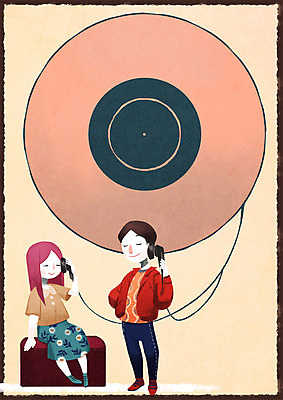 전신 PSD 커플 여자 남자 음악 일러스트 함께함 서기 앉기 성인 두명 친구 감상 레코드 국내일러스트 컨셉 관계 모션 문화예술 사람 음반 파일형식