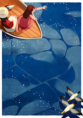 전신 PSD 여자 바다 일러스트 갈매기 함께함 앉기 성인 두명 친구 뱃놀이 국내일러스트 컨셉 배_교통 관계 모션 조류 사람 전통놀이 파일형식