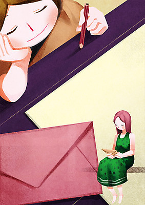 전신 PSD 여자 남자 일러스트 편지봉투 함께함 상반신 성인 두명 친구 편지지 편지쓰기 국내일러스트 컨셉 관계 봉투 사람 기록 편지 파일형식