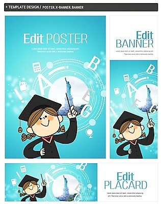 PSD 배너 배너템플릿 여자 교육 가로배너 ZIP 포스터 세로배너 학사모 졸업 한명 상반신 세트 현수막 졸업가운 자유의여신상 어학연수 템플릿 모자_잡화 1 사람 가로 세로 미국 세계문화유산 가운 유학 파일형식