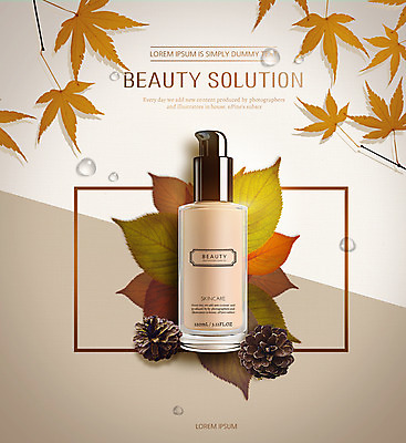 PSD 편집이미지 단풍 낙엽 사람없음 뷰티 화장품 가을 물방울 솔방울 파운데이션 이미지편집 계절 잎 파일형식