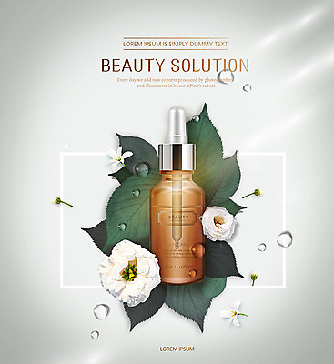 PSD 편집이미지 꽃 잎 사람없음 뷰티 화장품 물방울 앰플 이미지편집 식물 파일형식