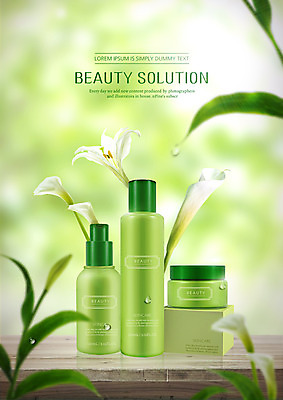 PSD 편집이미지 꽃잎 꽃 사람없음 연두색 뷰티 화장품 물방울 크림 스킨로션 이미지편집 식물 초록색 파일형식