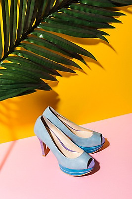 포토 JPG 스튜디오촬영 구두 컬러 나뭇잎 실내 그림자 사람없음 컬러풀 하이힐 국내포토 신발 잎 내부 여성화 파일형식