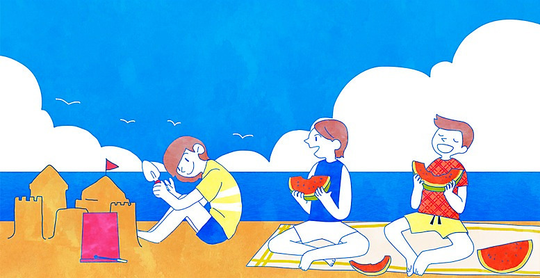 전신 PSD 구름 여자 남자 바다 일러스트 하늘 휴가 휴식 여름음식 수박 앉기 성인 해변 세명 여름 모래사장 먹기 양동이 돗자리 모래성 제철음식 제철과일 국내일러스트 자연요소 계절 음식 모래 컨셉 과일 모션 사람 제철 파일형식 여름_계절