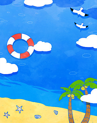 PSD 구름 바다 일러스트 갈매기 휴가 조개 휴식 불가사리 사람없음 여름 야자수 튜브 국내일러스트 자연요소 나무 계절 컨셉 조류 어패류 극피동물 파일형식