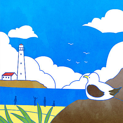 PSD 구름 실루엣 바다 일러스트 갈매기 하늘 휴가 휴식 등대 여러명 여름 바위 국내일러스트 자연요소 계절 다수 컨셉 조류 촬영기법 사람 돌_바위 파일형식