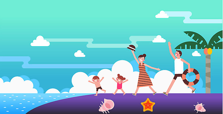 전신 구름 여자 남자 어린이 바다 여행 일러스트 가족 하늘 휴가 조개 가족여행 불가사리 서기 여러명 성인 야자수 휴양지 국내일러스트 AI파일 자연요소 나무 다수 관계 모션 어패류 극피동물 사람 장소 파일형식 벡터