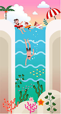 전신 구름 여자 남자 어린이 바다 여행 일러스트 가족 물놀이 하늘 휴가 조개 가족여행 불가사리 어류 여러명 성인 야자수 수영 바위 파라솔 해조류 산호 잠수 튜브 국내일러스트 AI파일 자연요소 나무 다수 관계 놀이 어패류 극피동물 사람 수중동물 돌_바위 수상스포츠 해양식물 자포동물 파일형식 벡터